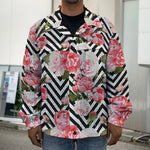 Zigzag Peony And Rose Pattern Print Men's Shirt Jacket