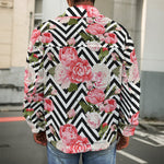 Zigzag Peony And Rose Pattern Print Men's Shirt Jacket