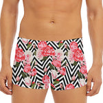 Zigzag Peony And Rose Pattern Print Men's Short Boxer Briefs