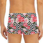 Zigzag Peony And Rose Pattern Print Men's Short Boxer Briefs