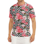 Zigzag Peony And Rose Pattern Print Men's Short Sleeve Rash Guard
