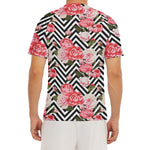 Zigzag Peony And Rose Pattern Print Men's Short Sleeve Rash Guard