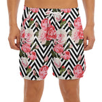 Zigzag Peony And Rose Pattern Print Men's Split Running Shorts