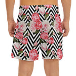 Zigzag Peony And Rose Pattern Print Men's Split Running Shorts