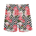 Zigzag Peony And Rose Pattern Print Men's Athletic Shorts