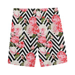 Zigzag Peony And Rose Pattern Print Men's Sports Shorts