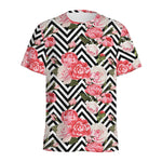 Zigzag Peony And Rose Pattern Print Men's Sports T-Shirt