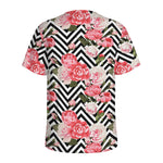 Zigzag Peony And Rose Pattern Print Men's Sports T-Shirt