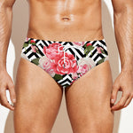 Zigzag Peony And Rose Pattern Print Men's Swim Briefs