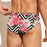 Zigzag Peony And Rose Pattern Print Men's Swim Briefs