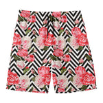 Zigzag Peony And Rose Pattern Print Men's Swim Trunks