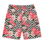 Zigzag Peony And Rose Pattern Print Men's Swim Trunks