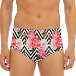 Zigzag Peony And Rose Pattern Print Men's Triangle Swim Briefs
