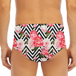 Zigzag Peony And Rose Pattern Print Men's Triangle Swim Briefs