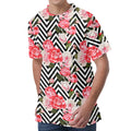 Zigzag Peony And Rose Pattern Print Men's Velvet T-Shirt