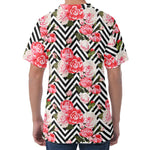 Zigzag Peony And Rose Pattern Print Men's Velvet T-Shirt