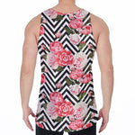 Zigzag Peony And Rose Pattern Print Men's Velvet Tank Top