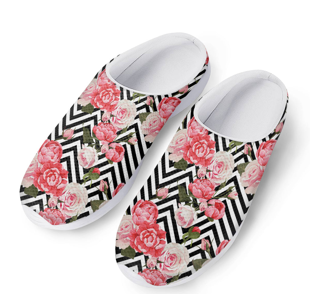 Zigzag Peony And Rose Pattern Print Mesh Casual Shoes