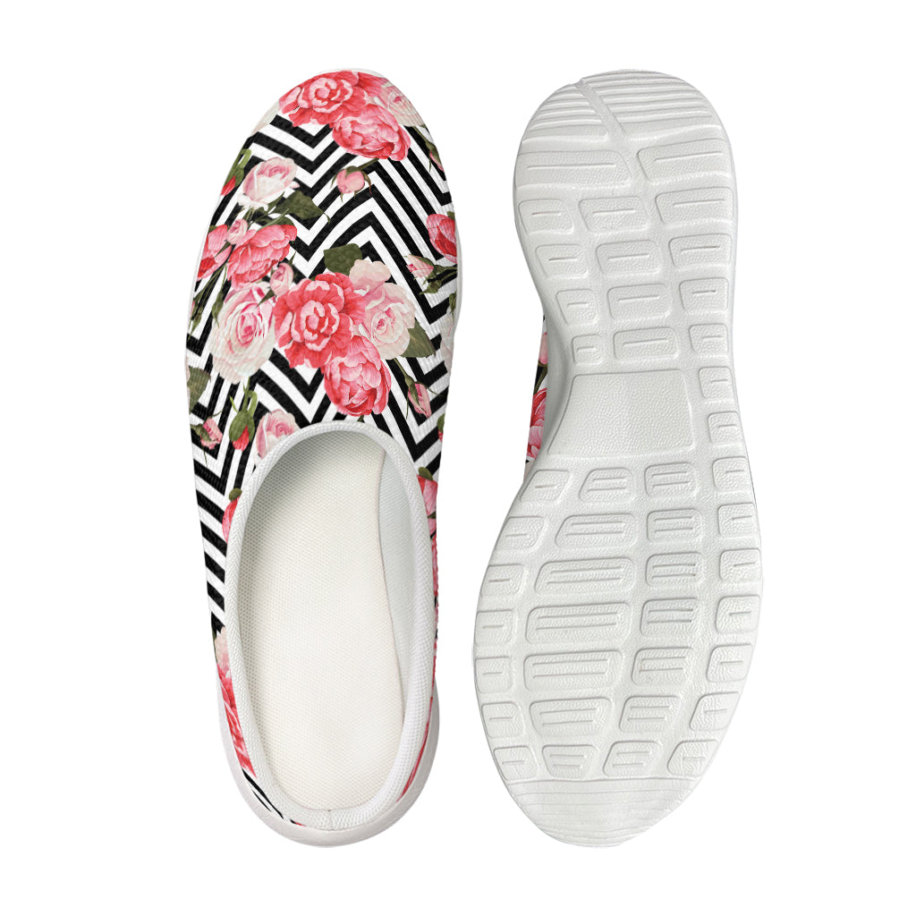 Zigzag Peony And Rose Pattern Print Mesh Casual Shoes