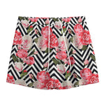 Zigzag Peony And Rose Pattern Print Mesh Shorts