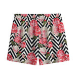 Zigzag Peony And Rose Pattern Print Mesh Shorts