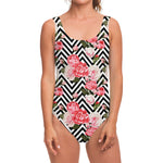 Zigzag Peony And Rose Pattern Print One Piece Swimsuit
