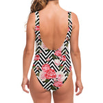 Zigzag Peony And Rose Pattern Print One Piece Swimsuit