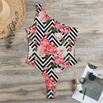 Zigzag Peony And Rose Pattern Print One Shoulder Bodysuit
