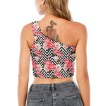 Zigzag Peony And Rose Pattern Print One Shoulder Crop Top