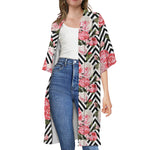 Zigzag Peony And Rose Pattern Print Open Front Beach Cover Up