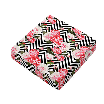 Zigzag Peony And Rose Pattern Print Outdoor Seat Cushion Cover