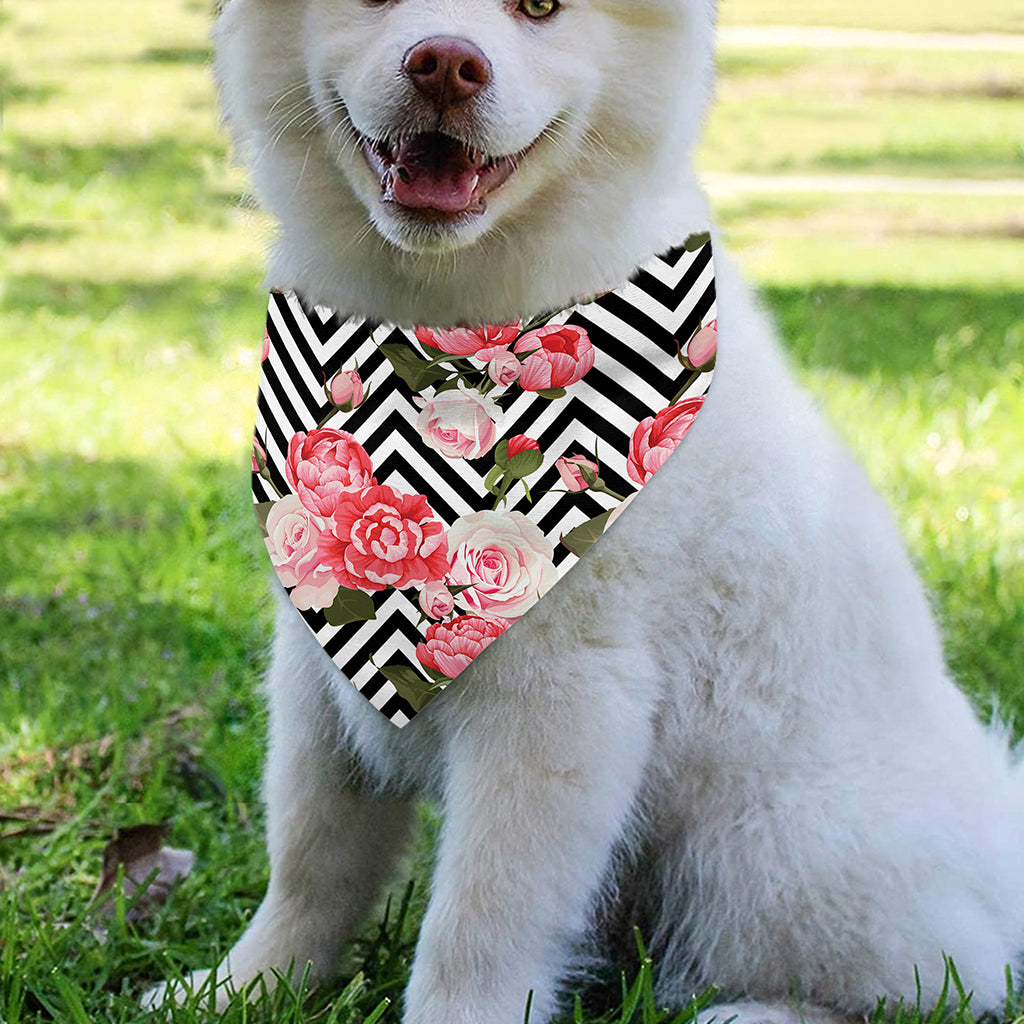 Zigzag Peony And Rose Pattern Print Over The Collar Dog Bandana