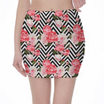 Zigzag Peony And Rose Pattern Print Pencil Mini Skirt