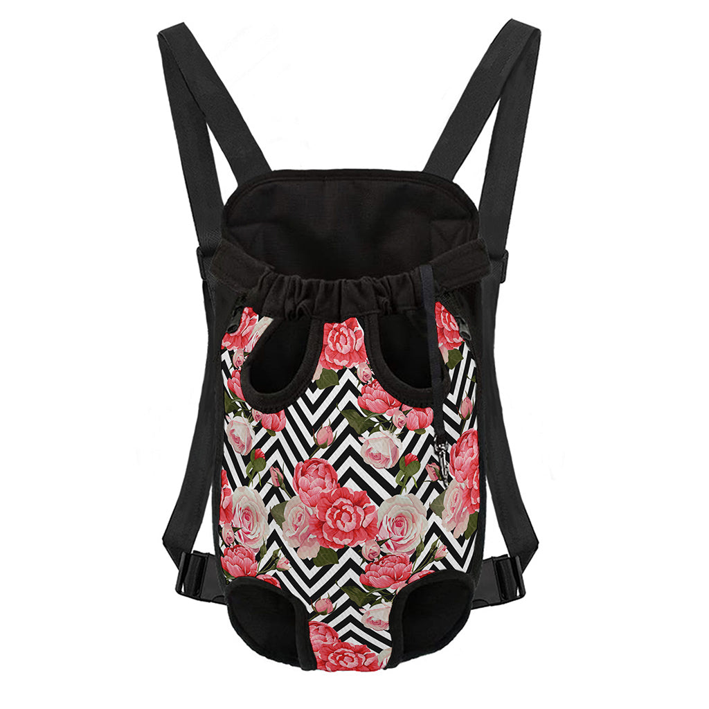 Zigzag Peony And Rose Pattern Print Pet Carrier Backpack