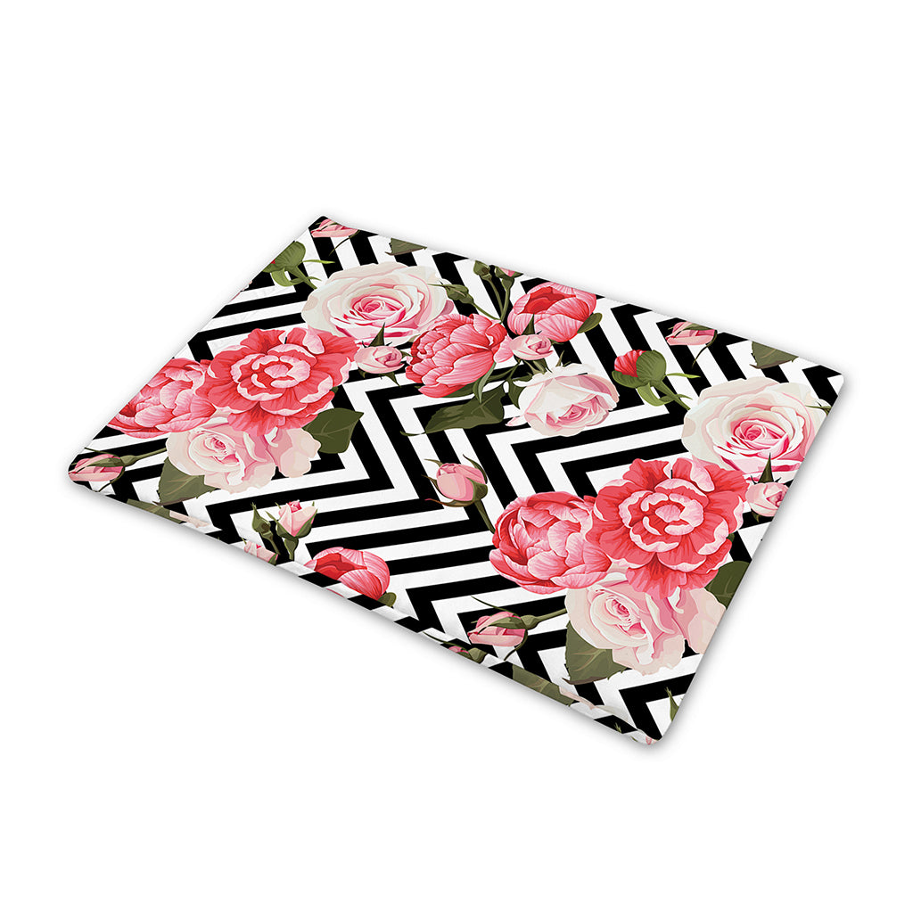 Zigzag Peony And Rose Pattern Print Pet Cooling Mat Cover