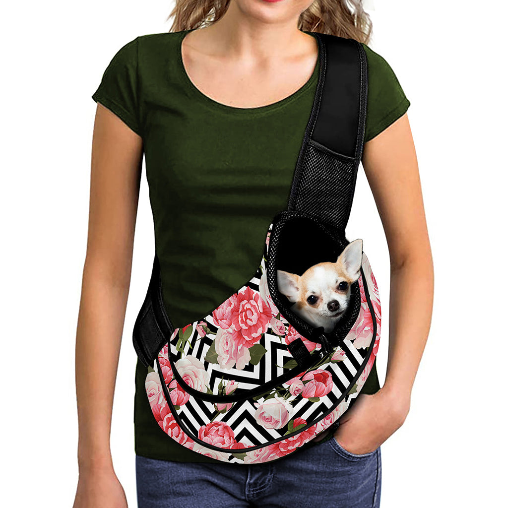 Zigzag Peony And Rose Pattern Print Pet Sling Carrier