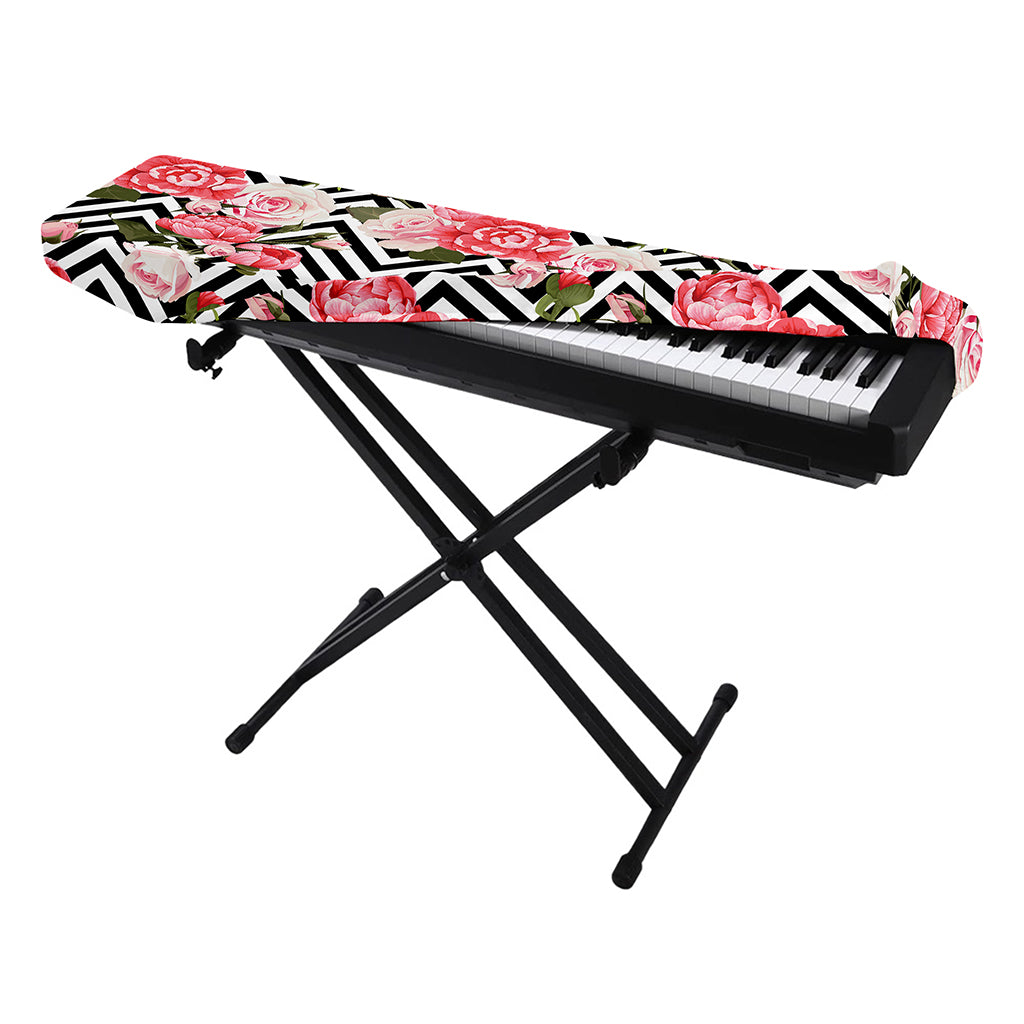 Zigzag Peony And Rose Pattern Print Piano Keyboard Cover