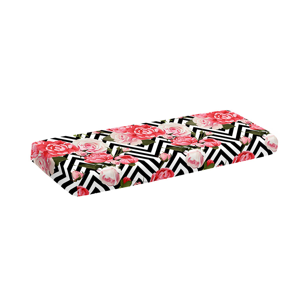 Zigzag Peony And Rose Pattern Print Piano Keyboard Cover