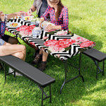 Zigzag Peony And Rose Pattern Print Picnic Table Cover