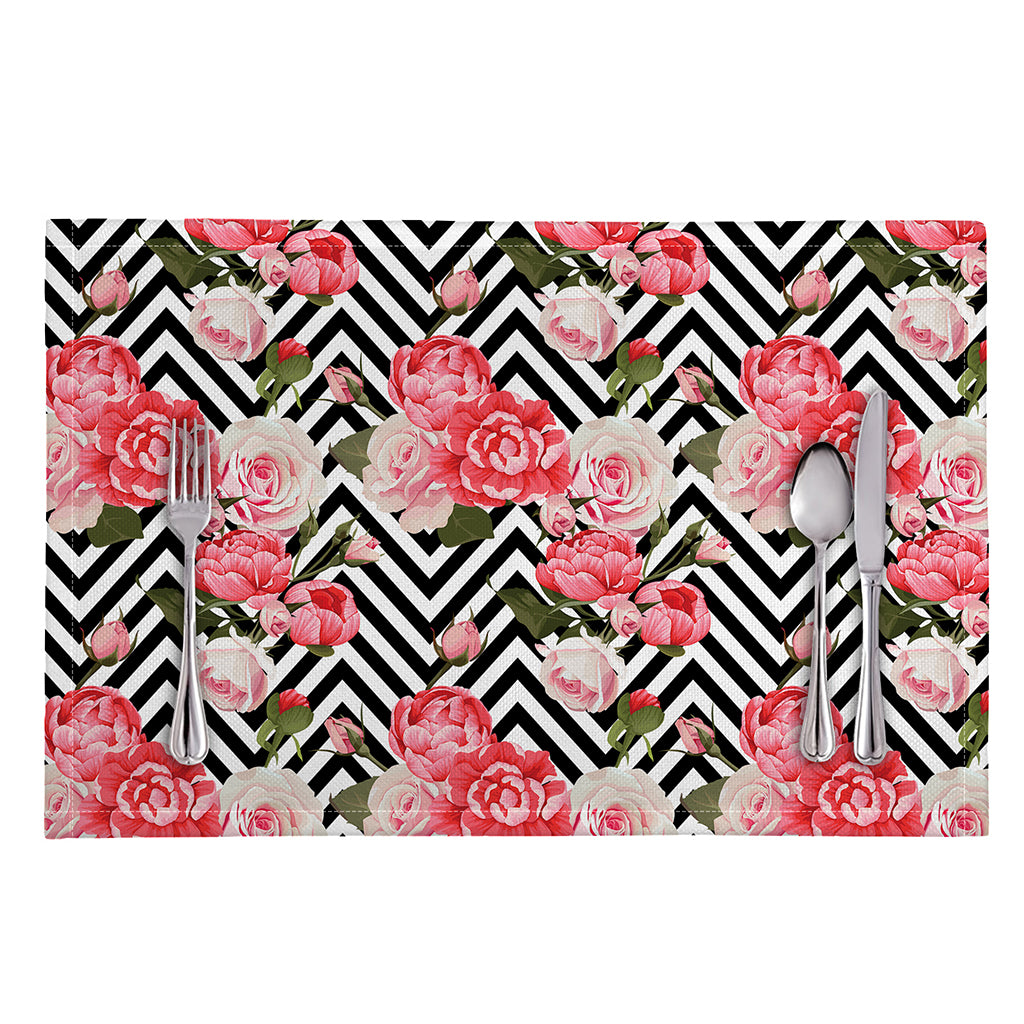 Zigzag Peony And Rose Pattern Print Placemat