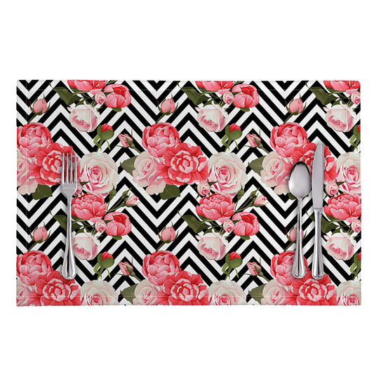Zigzag Peony And Rose Pattern Print Placemat