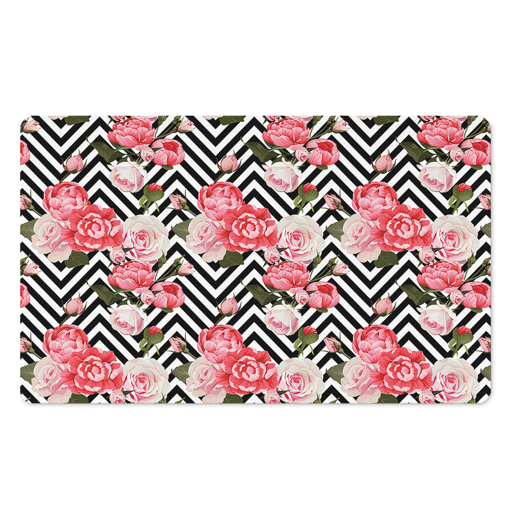 Zigzag Peony And Rose Pattern Print Polyester Doormat