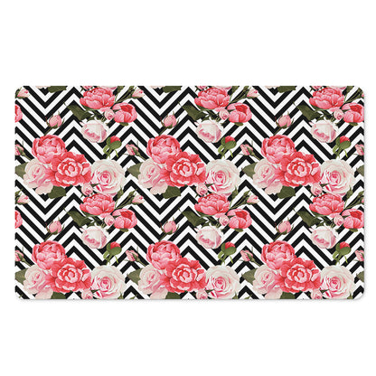 Zigzag Peony And Rose Pattern Print Polyester Doormat