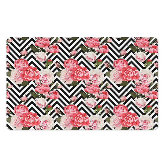 Zigzag Peony And Rose Pattern Print Polyester Doormat