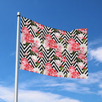 Zigzag Peony And Rose Pattern Print Polyester Flag