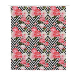 Zigzag Peony And Rose Pattern Print Polyester Shower Curtain