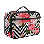 Zigzag Peony And Rose Pattern Print Portable Lunch Bag