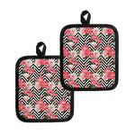 Zigzag Peony And Rose Pattern Print Pot Holders