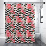 Zigzag Peony And Rose Pattern Print Premium Shower Curtain