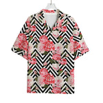 Zigzag Peony And Rose Pattern Print Rayon Hawaiian Shirt